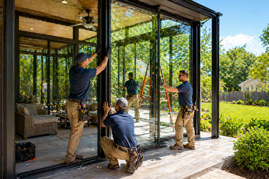 Custom glass room providing panoramic outdoor views
